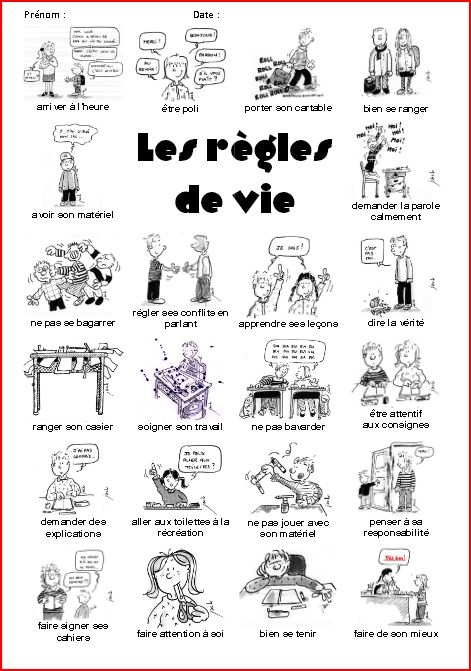 Coloriage Regles De Vie A L Ecole